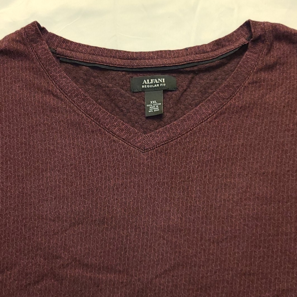 Alfani long-sleeve V-neck fire red tee - Picture 1 of 16